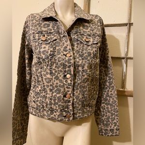 See Thru Soul Leopard Animal Print Denim Trucker Jacket